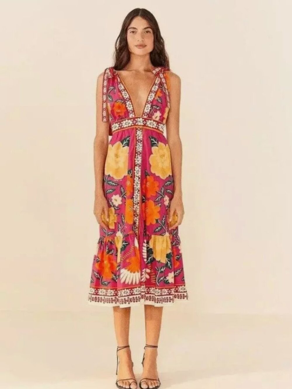NWT Farm Rio Pink Flower Tapestry Midi Dress